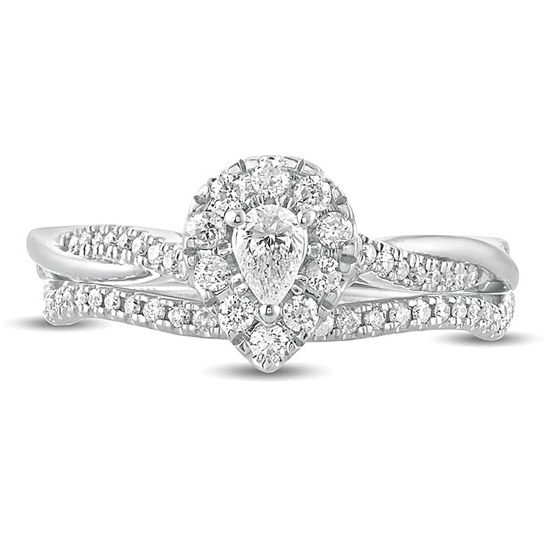 Braut-Set mit tropfenförmigen und runden Diamanten 0,5 ct. Gesamtgewicht in 10K Weißgold