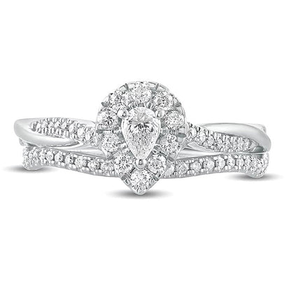Braut-Set mit tropfenförmigen und runden Diamanten 0,5 ct. Gesamtgewicht in 10K Weißgold