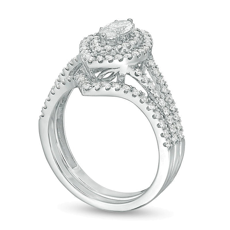 1.0 CT. Gesamtgewicht Brautset mit Diamanten im Marquise- und Rundschliff in 14K Weißgold (I/I1)