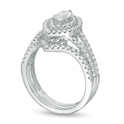 1.0 CT. Gesamtgewicht Brautset mit Diamanten im Marquise- und Rundschliff in 14K Weißgold (I/I1)