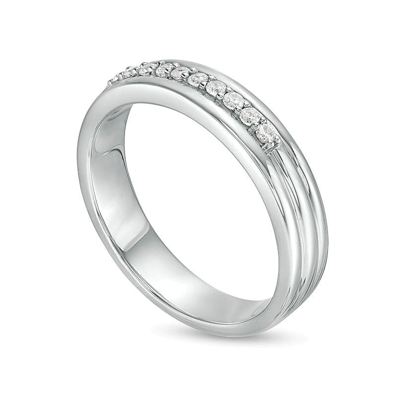 0,2 ct. Gesamtgewicht Diamant-Ehering mit Rille in 14K Weißgold