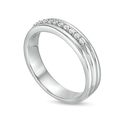 0,2 ct. Gesamtgewicht Diamant-Ehering mit Rille in 14K Weißgold