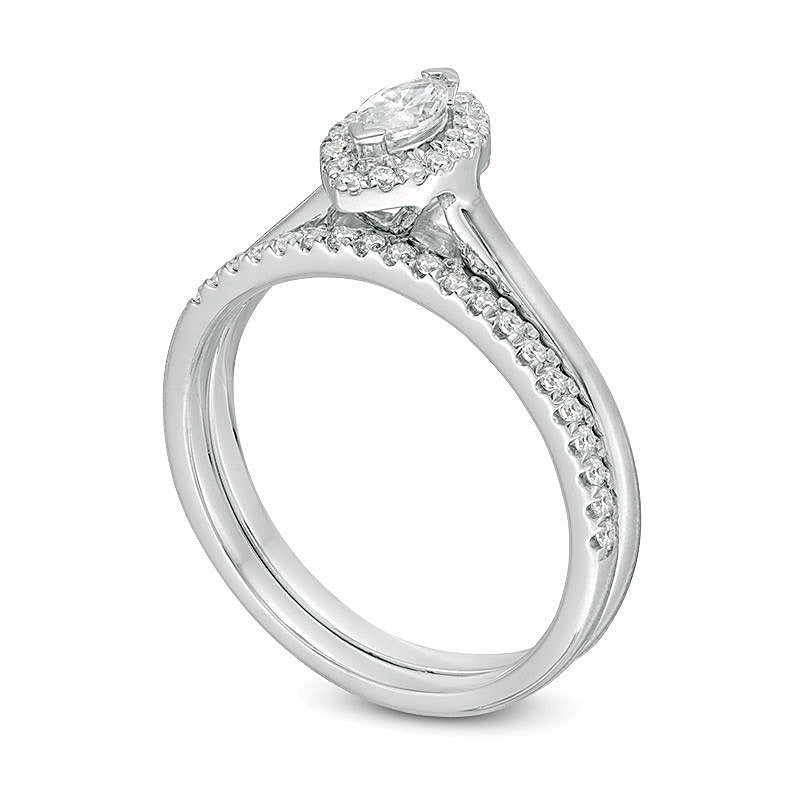 Braut-Set mit Diamanten im Marquise- und Rundschliff 0,33 ct. Gesamtgewicht in 14K Weißgold