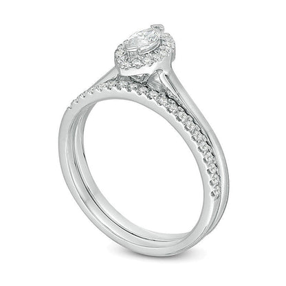 Braut-Set mit Diamanten im Marquise- und Rundschliff 0,33 ct. Gesamtgewicht in 14K Weißgold