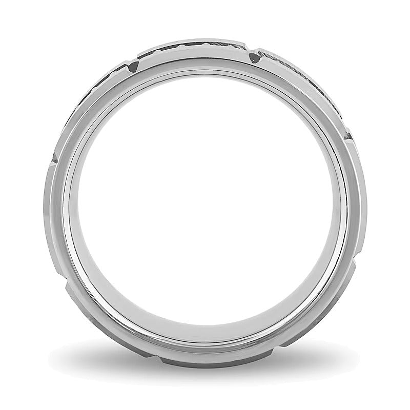8,0 mm gerippter Streifen-Ring aus silberfarbenem, ionenbeschichtetem Wolfram für Damen