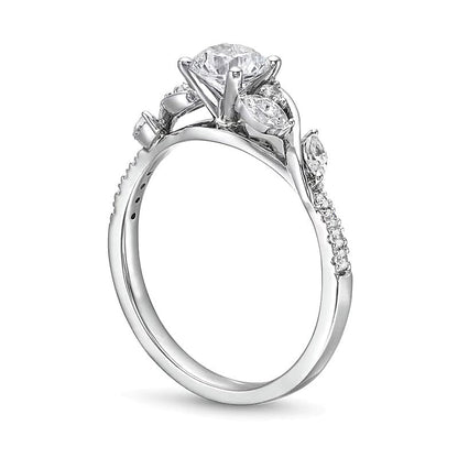 0.88 ct. Gesamtgewicht Diamant Solitär mit seitlichem Besatz in 14K Weißgold (I/I2)