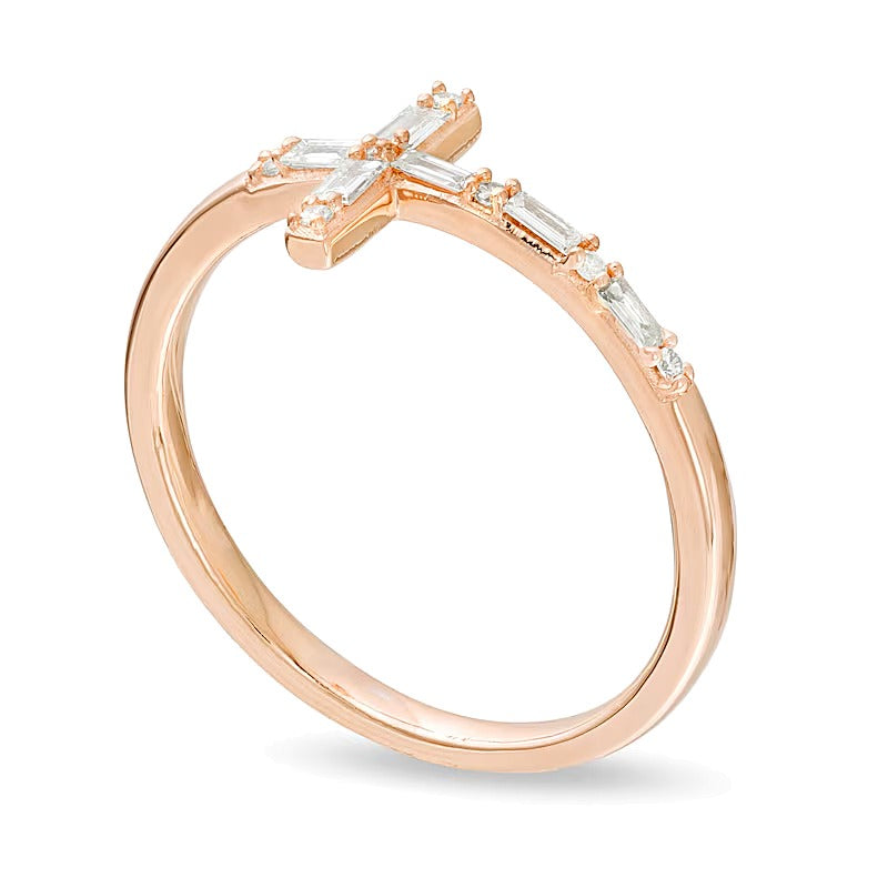 0.17 ct. Gesamtgewicht Ring mit Baguette- und rundem Diamant in Kreuz-Design aus 10K Roségold
