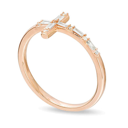 0.17 ct. Gesamtgewicht Ring mit Baguette- und rundem Diamant in Kreuz-Design aus 10K Roségold