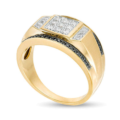 5/8.0 CT Gesamtgewicht Komposit-Ring mit behandelten schwarzen und weißen Diamanten in 10K Gelbgold
