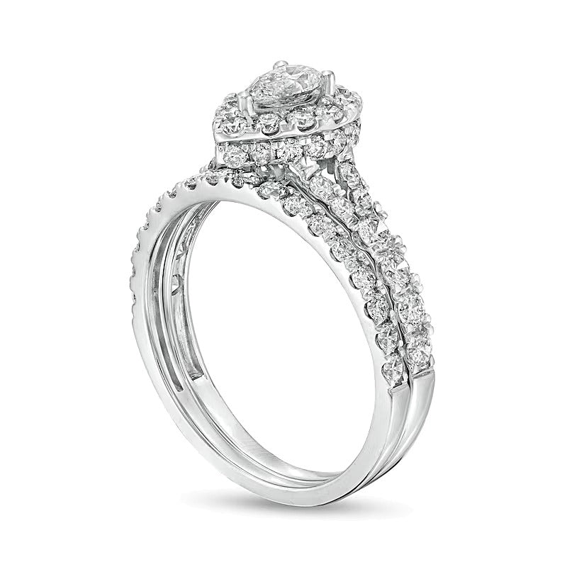 Braut-Set mit tropfenförmigen und runden Diamanten 1.5 ct. Gesamtgewicht in 10K Weißgold