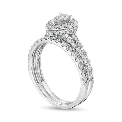 Braut-Set mit tropfenförmigen und runden Diamanten 1.5 ct. Gesamtgewicht in 10K Weißgold