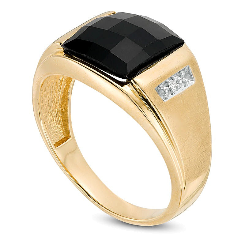 Fashion-Ring mit Onyx im Rechteckschliff und Diamant-Besatz in 10K Gelbgold