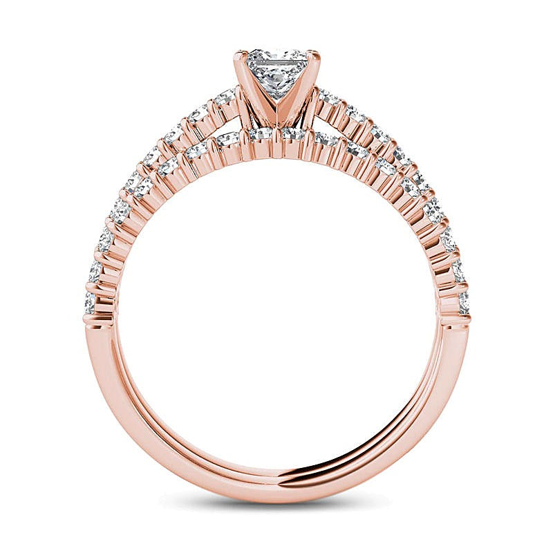 1.0 CT. TW Braut-Set mit Diamanten im Princess- und Rundschliff in 14K Roségold