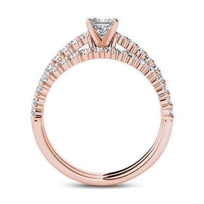 1.0 CT. TW Braut-Set mit Diamanten im Princess- und Rundschliff in 14K Roségold