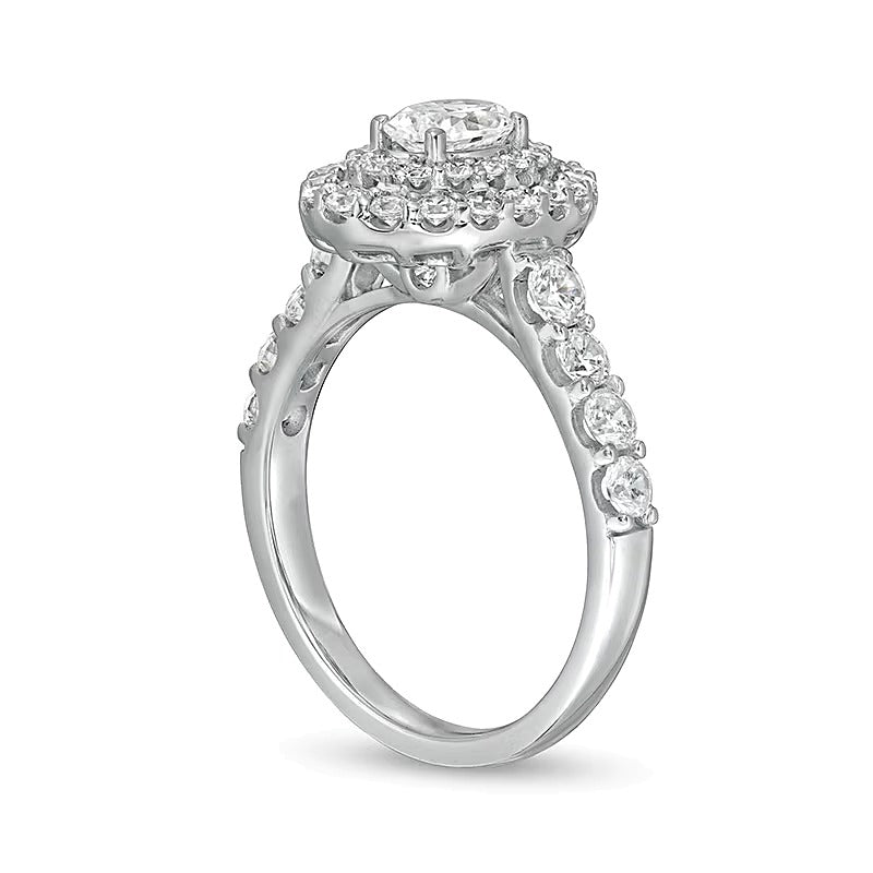 1.5 CT. Gesamtgewicht Verlobungsring mit ovalem Labordiamant und Doppel-Halo in 14K Weißgold (F/VS2)
