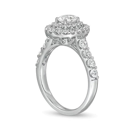 1.5 CT. Gesamtgewicht Verlobungsring mit ovalem Labordiamant und Doppel-Halo in 14K Weißgold (F/VS2)