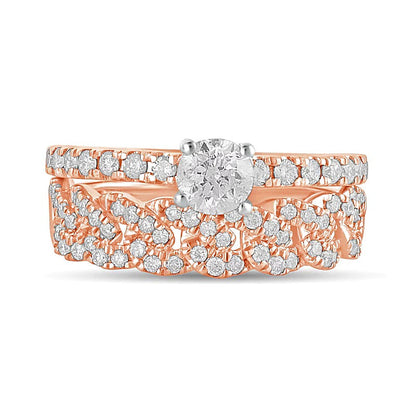 Braut-Set mit Diamanten 1.0 ct. Gesamtgewicht in 10K Roségold
