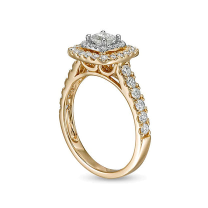 1.0 CT. Gesamtgewicht Verlobungsring mit Diamanten im Princess- und Rundschliff in 14K Gelbgold (I/I2)