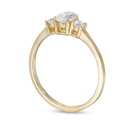 0,63 ct. Gesamtgewicht Dreistein-Verlobungsring mit Diamanten in Oval- und Rundschliff in 14K Gelbgold