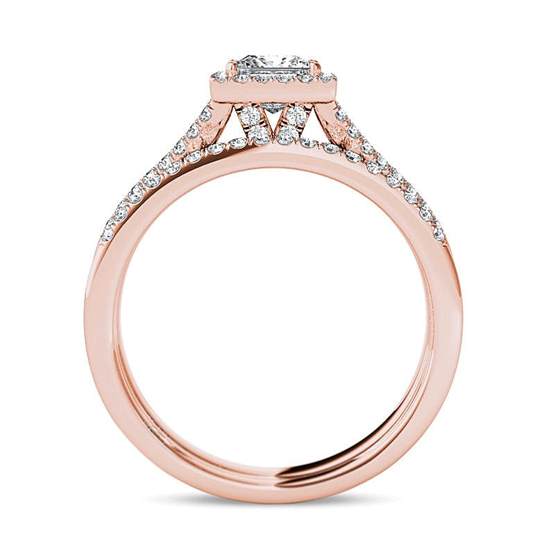 1.0 CT. TW Braut-Set mit Diamanten im Princess- und Rundschliff, Vier-Krappen, in 14K Roségold