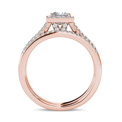 1.0 CT. TW Braut-Set mit Diamanten im Princess- und Rundschliff, Vier-Krappen, in 14K Roségold
