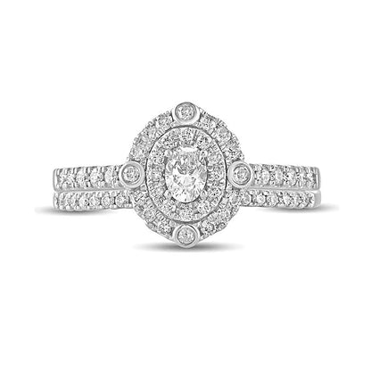 0,63 ct. Gesamtgewicht Braut-Set mit Diamanten in Oval und rund aus 10K Weißgold
