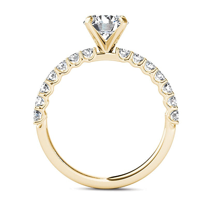 1.0 ct. Gesamtgewicht Diamant-Verlobungsring Solitär mit seitlichem Besatz in 14K Gelbgold