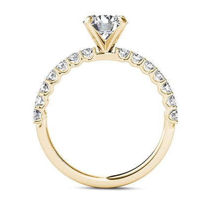 1.0 ct. Gesamtgewicht Diamant-Verlobungsring Solitär mit seitlichem Besatz in 14K Gelbgold
