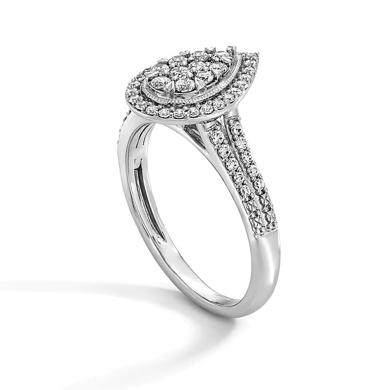 0.5 CT. Gesamtgewicht tropfenförmiger Multi-Stone Verlobungsring mit Diamanten in 10K Weißgold