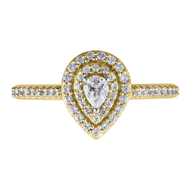 0,5 ct. Gesamtgewicht Verlobungsring mit tropfenförmigem Diamant und Halo in 10K Gelbgold