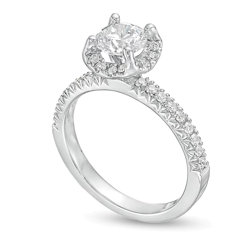 1.38 ct. Gesamtgewicht Diamant Verlobungsring mit Halo im Kissenschliff in 14K Weißgold