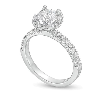 1.38 ct. Gesamtgewicht Diamant Verlobungsring mit Halo im Kissenschliff in 14K Weißgold