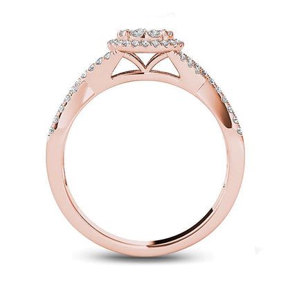 0.5 ct. Gesamtgewicht Diamant-Verlobungsring Halo mit gedrehter Ringschiene in 14K Roségold