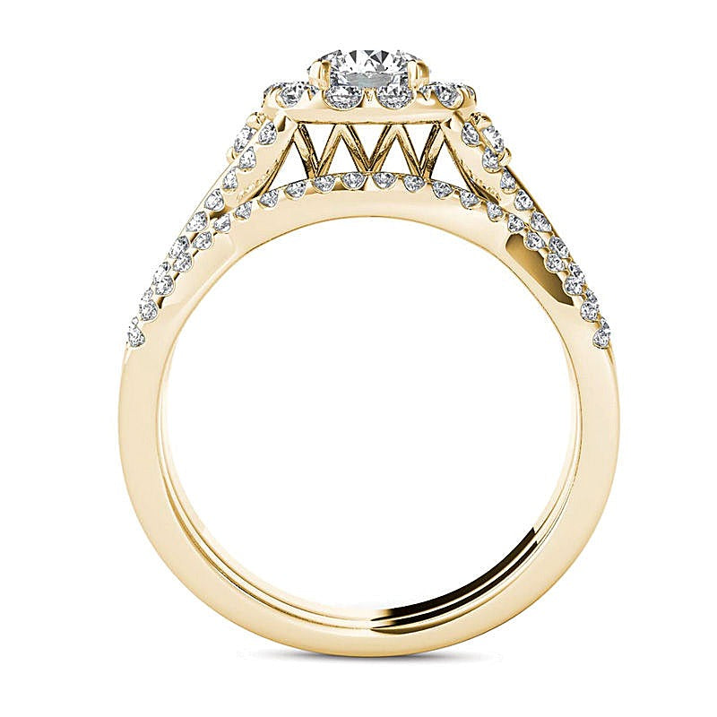 Braut-Set mit 1,25 ct. Gesamtgewicht weißen Diamanten im Rundschliff in 14K Gelbgold