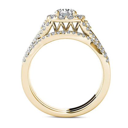 Braut-Set mit 1,25 ct. Gesamtgewicht weißen Diamanten im Rundschliff in 14K Gelbgold
