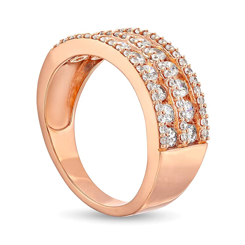 Mehrreihiger Ring mit Diamanten 1.0 CT. Gesamtgewicht in 10K Roségold