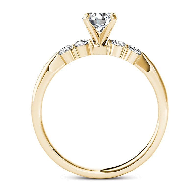 0,5 ct. Gesamtgewicht Diamant Verlobungsring Solitär mit seitlichem Besatz in 14K Gelbgold