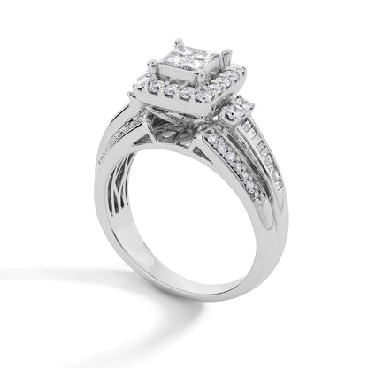 1.0 CT. Gesamtgewicht Verlobungsring mit vier Diamanten im Princess-Schliff und Rahmen in 10K Weißgold
