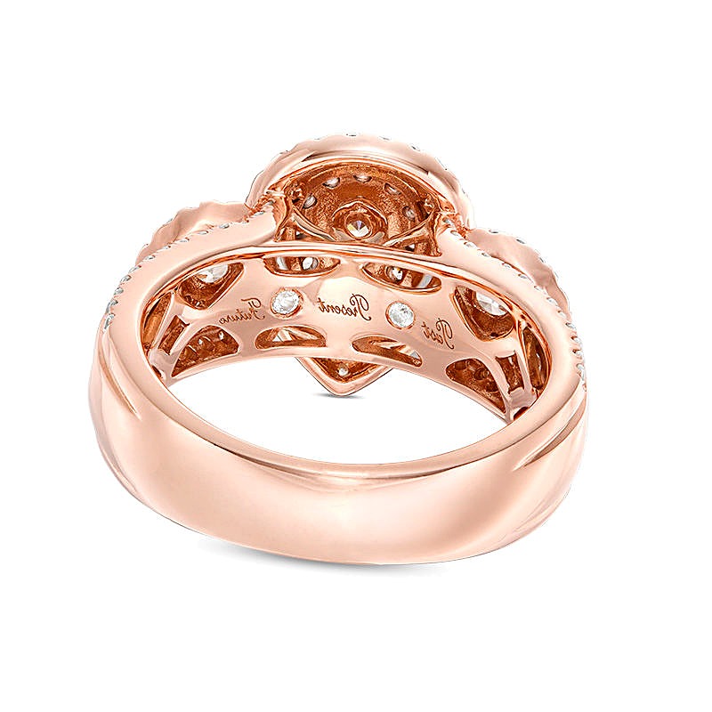 2.0 ct. Gesamtgewicht Dreistein-Verlobungsring mit weißen Diamanten im Tropfen- und Rundschliff in 14K Roségold