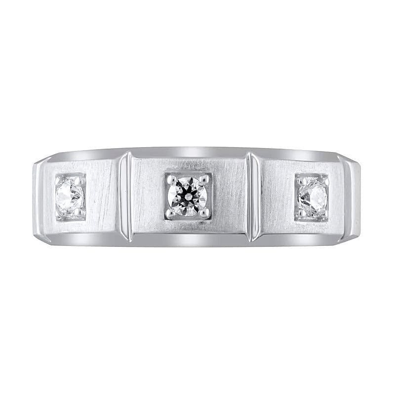 Dreistein-Ring mit Diamanten 0.25 ct. Gesamtgewicht, rund und Princess, in 10K Weißgold