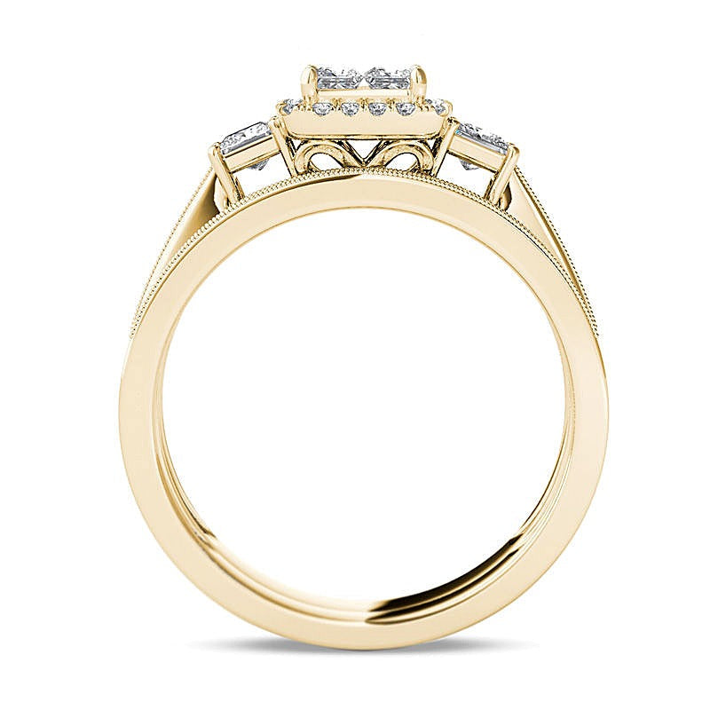 1.0 CT. TW Braut-Set mit Diamanten im Princess- und Rundschliff im Vintage-Stil in 14K Gelbgold