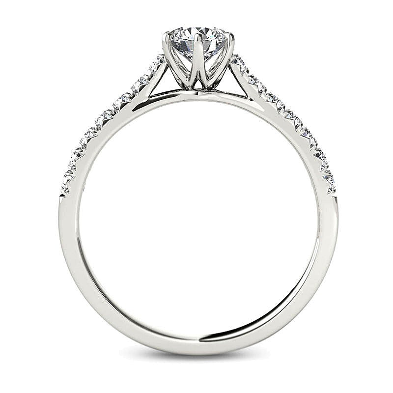 Solitär mit seitlichem Besatz Verlobungsring mit Diamanten 0.75 ct. Gesamtgewicht rund in 14K Weißgold