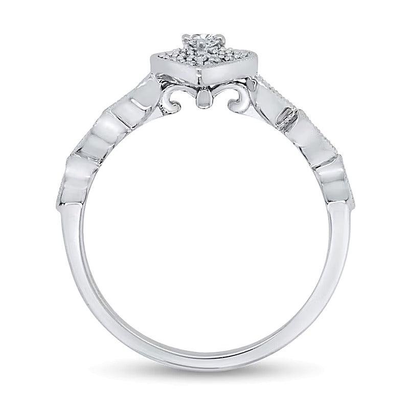0.2 ct. Gesamtgewicht Multi-Diamant-Ring im Art-Déco-Vintage-Stil mit Tropfen-Silhouette in 10K Weißgold