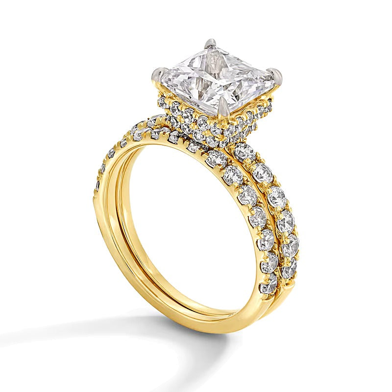 4.33 CT. Gesamtgewicht Braut-Set mit Labordiamanten im Princess-Schliff in 14K Gelbgold (F/VS2)