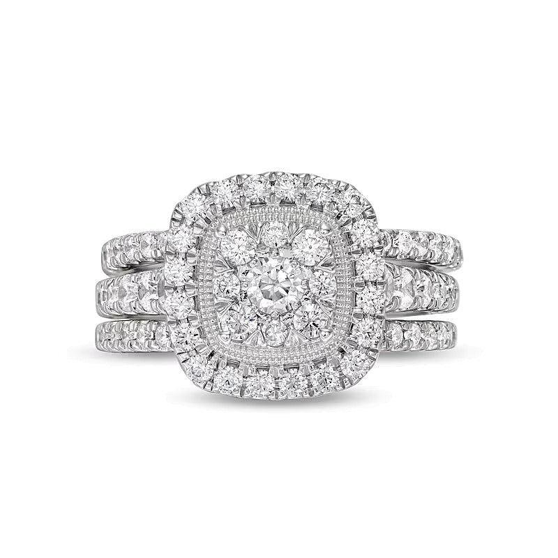 Braut-Set mit Diamanten im Kissenschliff und rundem Schliff 1.5 ct. Gesamtgewicht in 10K Weißgold