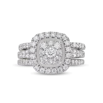 Braut-Set mit Diamanten im Kissenschliff und rundem Schliff 1.5 ct. Gesamtgewicht in 10K Weißgold