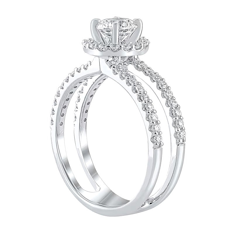 Halo-Verlobungsring 1.2 CT. Gesamtgewicht Diamant in 14K Weißgold (I/I2)