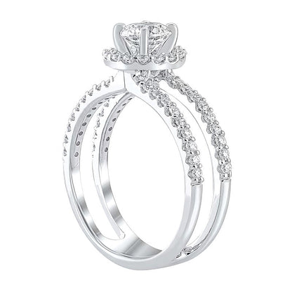Halo-Verlobungsring 1.2 CT. Gesamtgewicht Diamant in 14K Weißgold (I/I2)