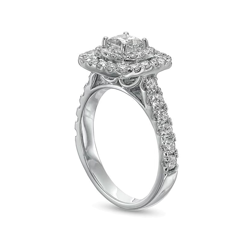1.5 CT. Gesamtgewicht Halo-Verlobungsring mit Diamanten im Princess- und Rundschliff in 14K Weißgold (I/I2)