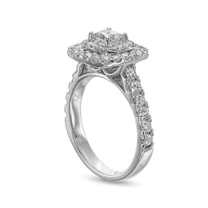 1.5 CT. Gesamtgewicht Halo-Verlobungsring mit Diamanten im Princess- und Rundschliff in 14K Weißgold (I/I2)